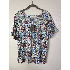 NEW Style & Co Womens Floral Boho Top Size Large Petite Square neck Cotton Modal